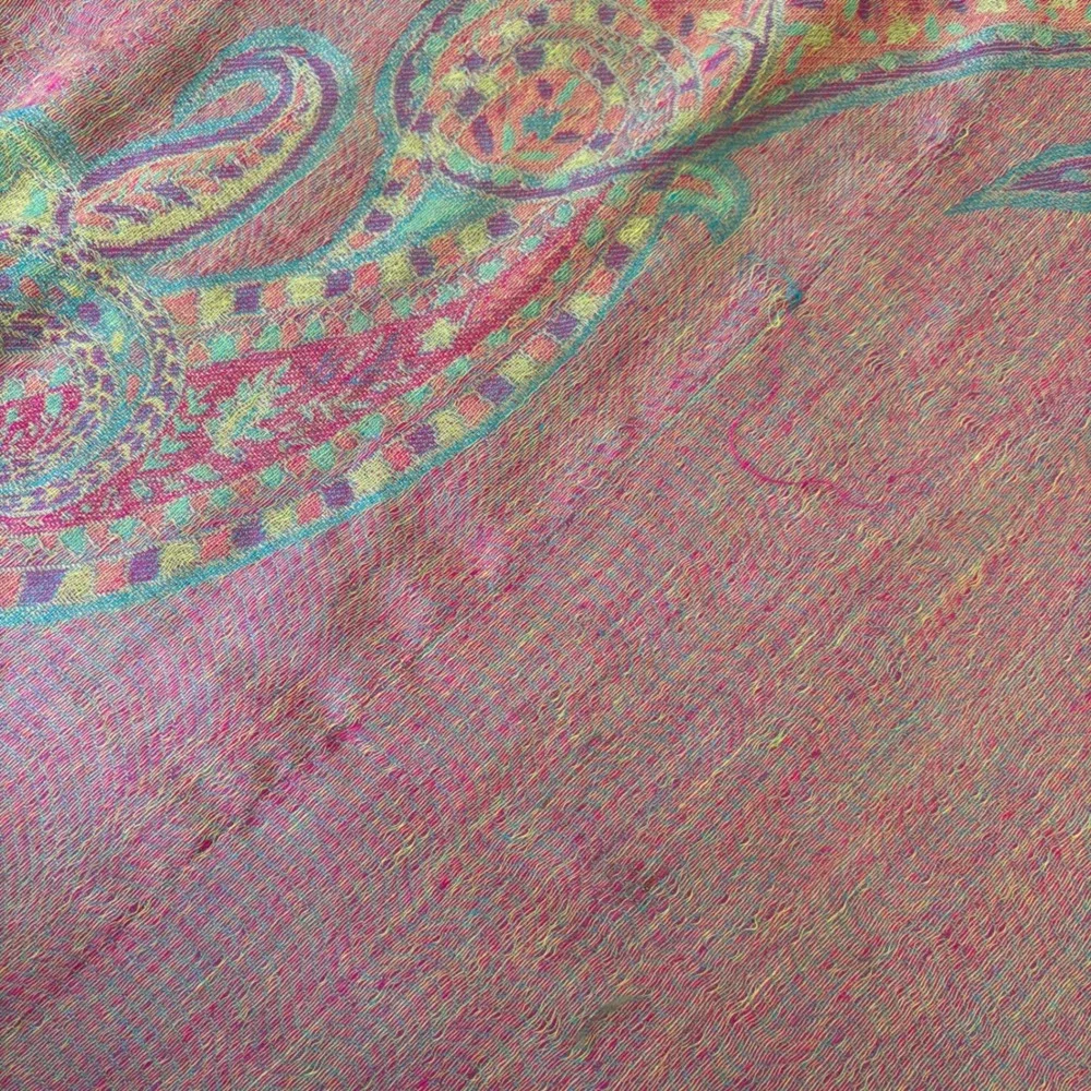 100% Cashmere Reversible Paisley Print Scarf Shawl Wrap Fringe Festival Boho